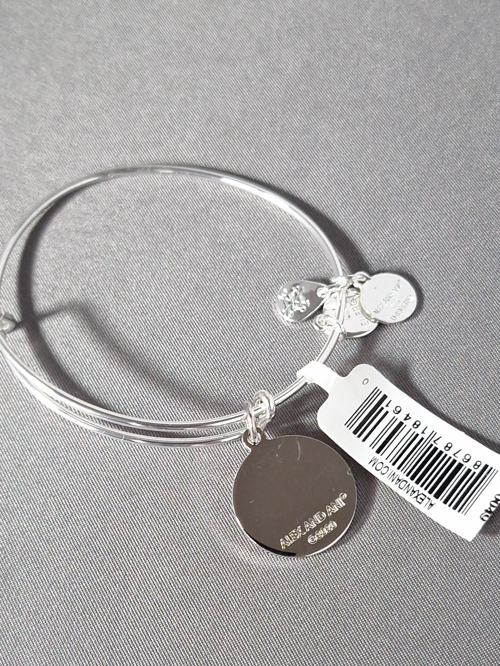 Alex and Ani Silver Tone Engraved Charm Expandable Bangle
